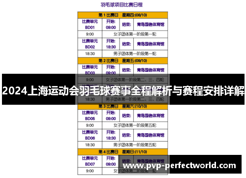 2024上海运动会羽毛球赛事全程解析与赛程安排详解